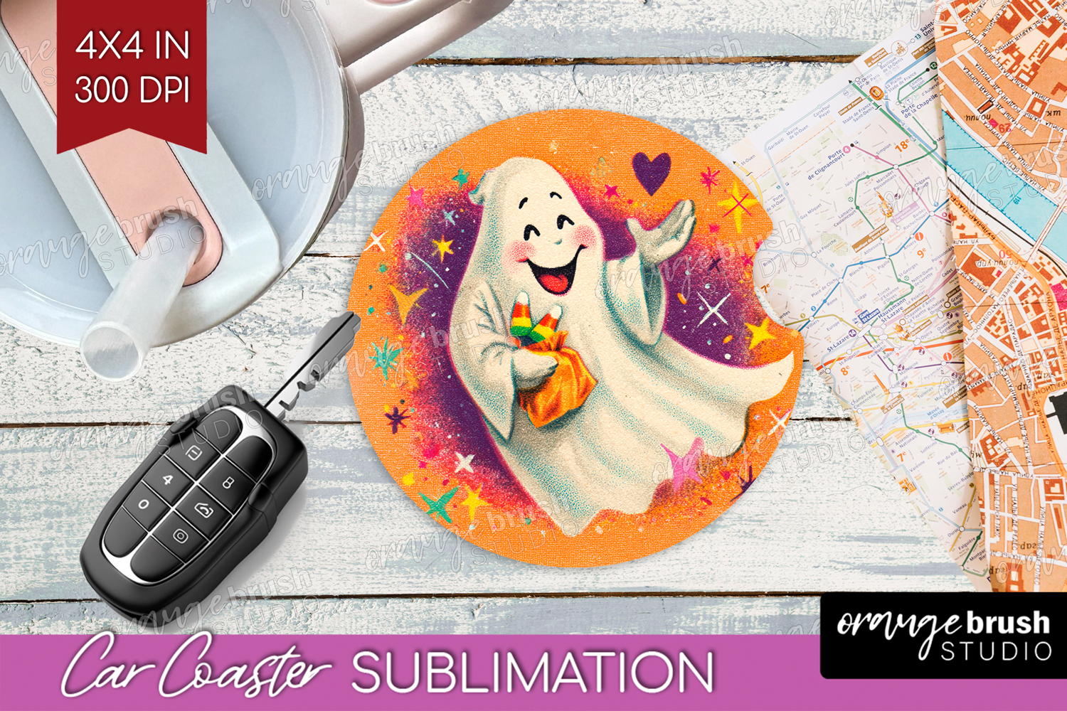 Retro Halloween Car Coaster - Vintage Coaster PNG product image 1