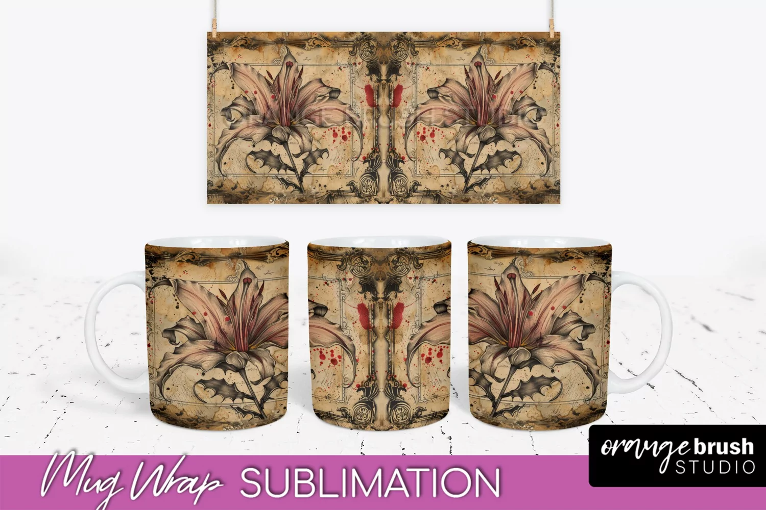 Vintage Halloween Mug Wrap - Spooky Mug Sublimation product image 1