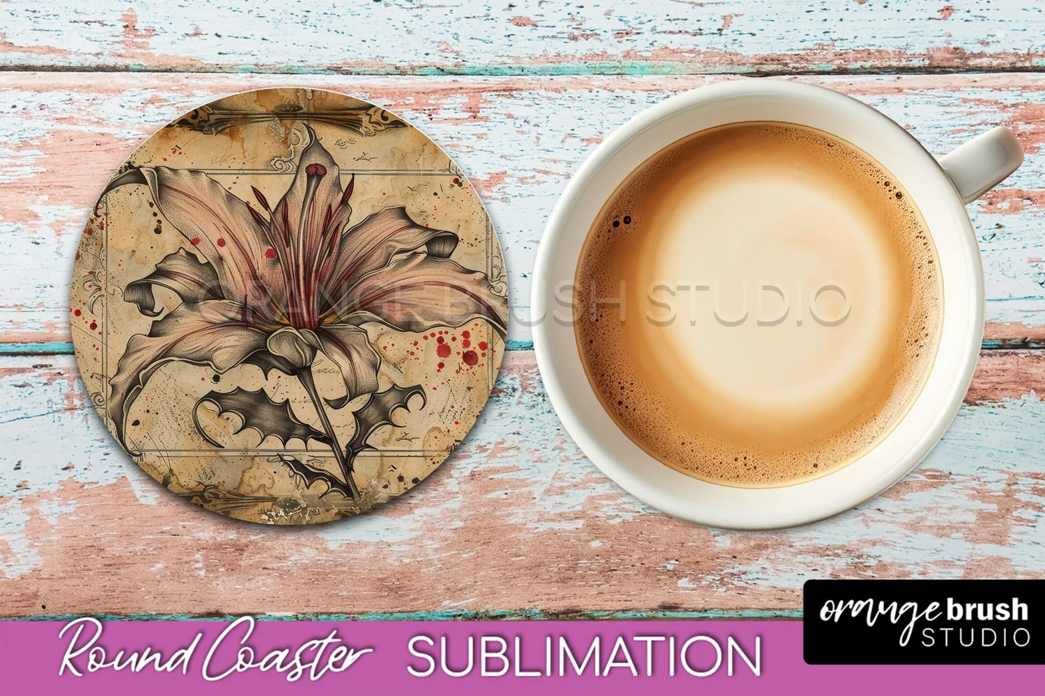 Vintage Halloween Round Coaster Sublimation - Spooky PNG product image 1