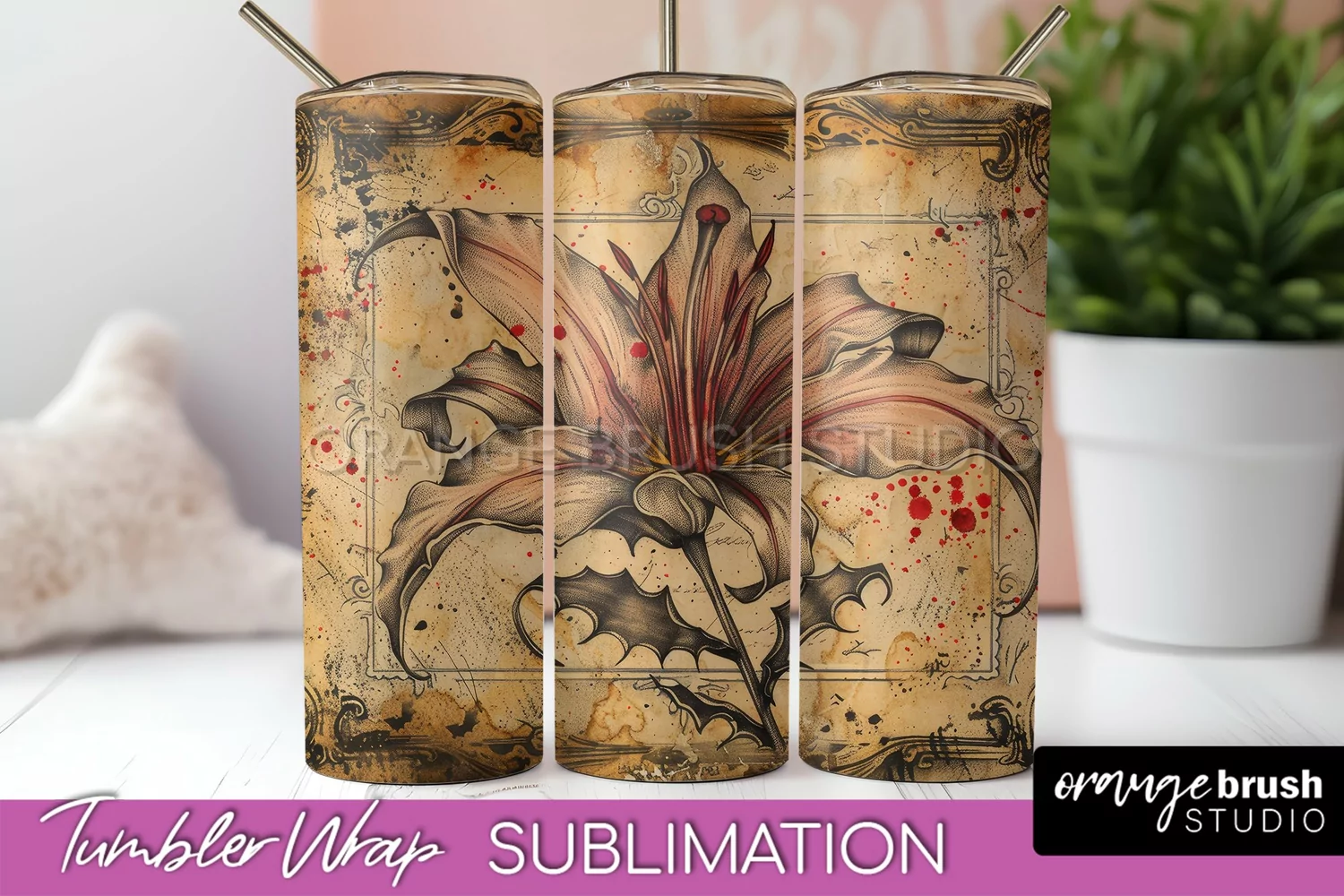 Vintage Halloween Tumbler Wrap, Spooky Halloween Sublimation product image 1