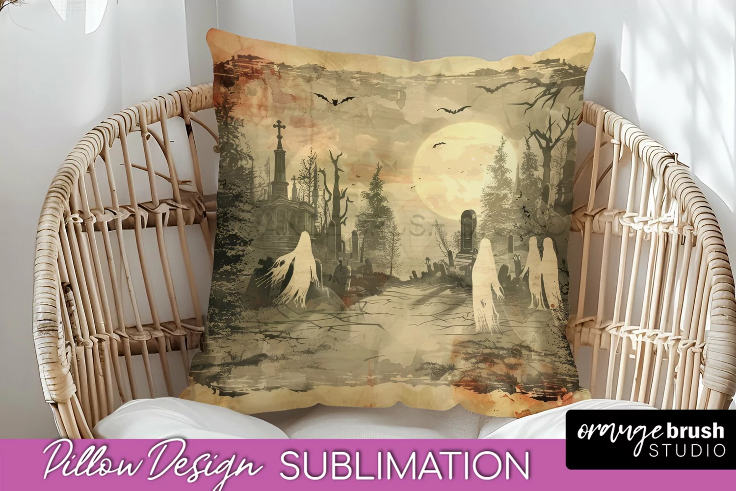 Vintage Halloween Pillow Sublimation, Spooky Pillow Cover product image 1