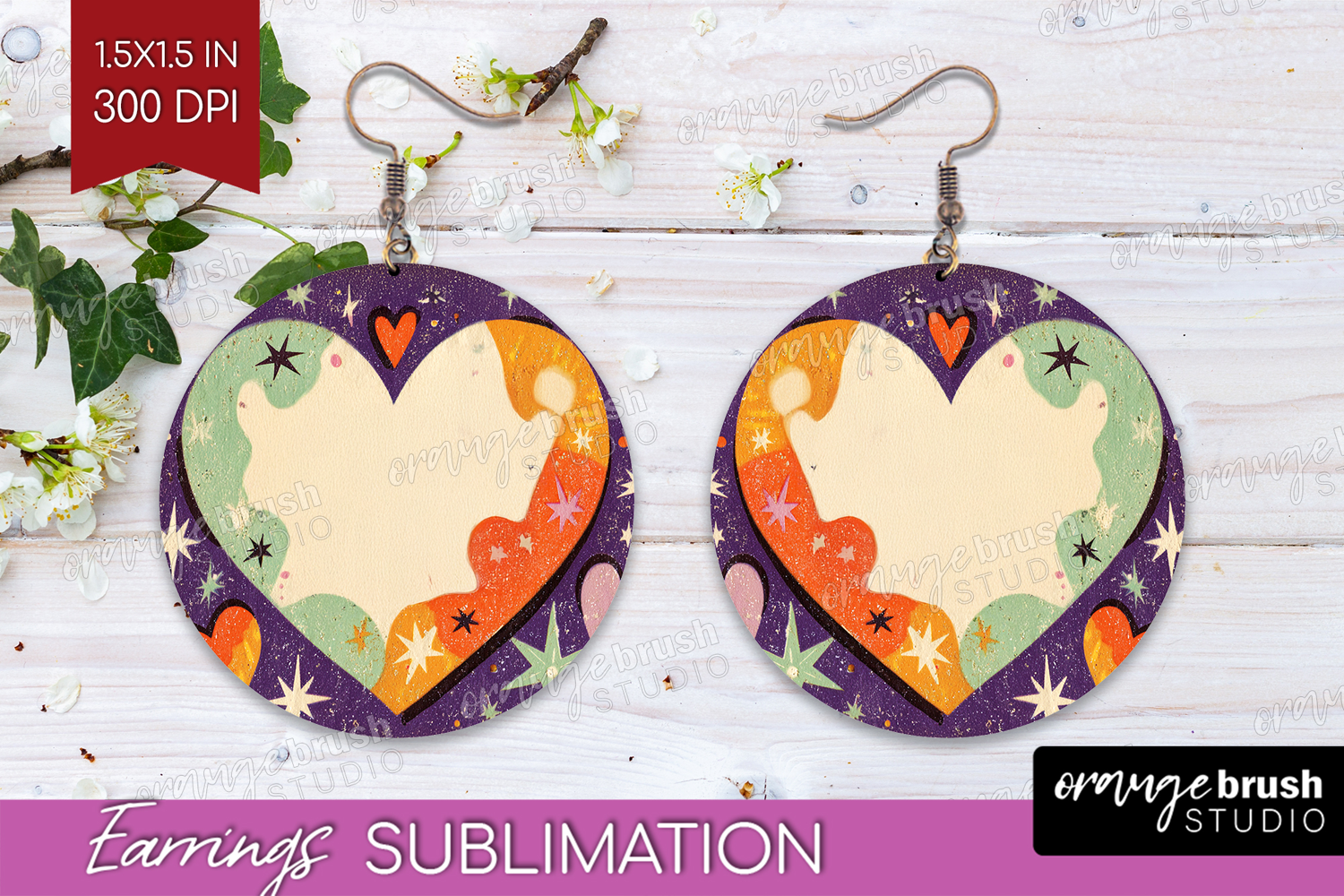 Retro Halloween Round Earrings - Vintage PNG Sublimation product image 1