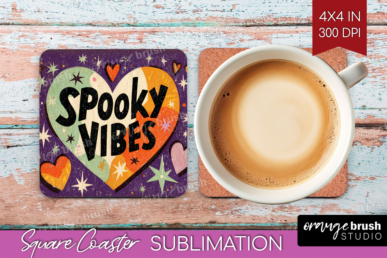 Retro Halloween Square Coaster - Vintage Coaster PNG product image 1