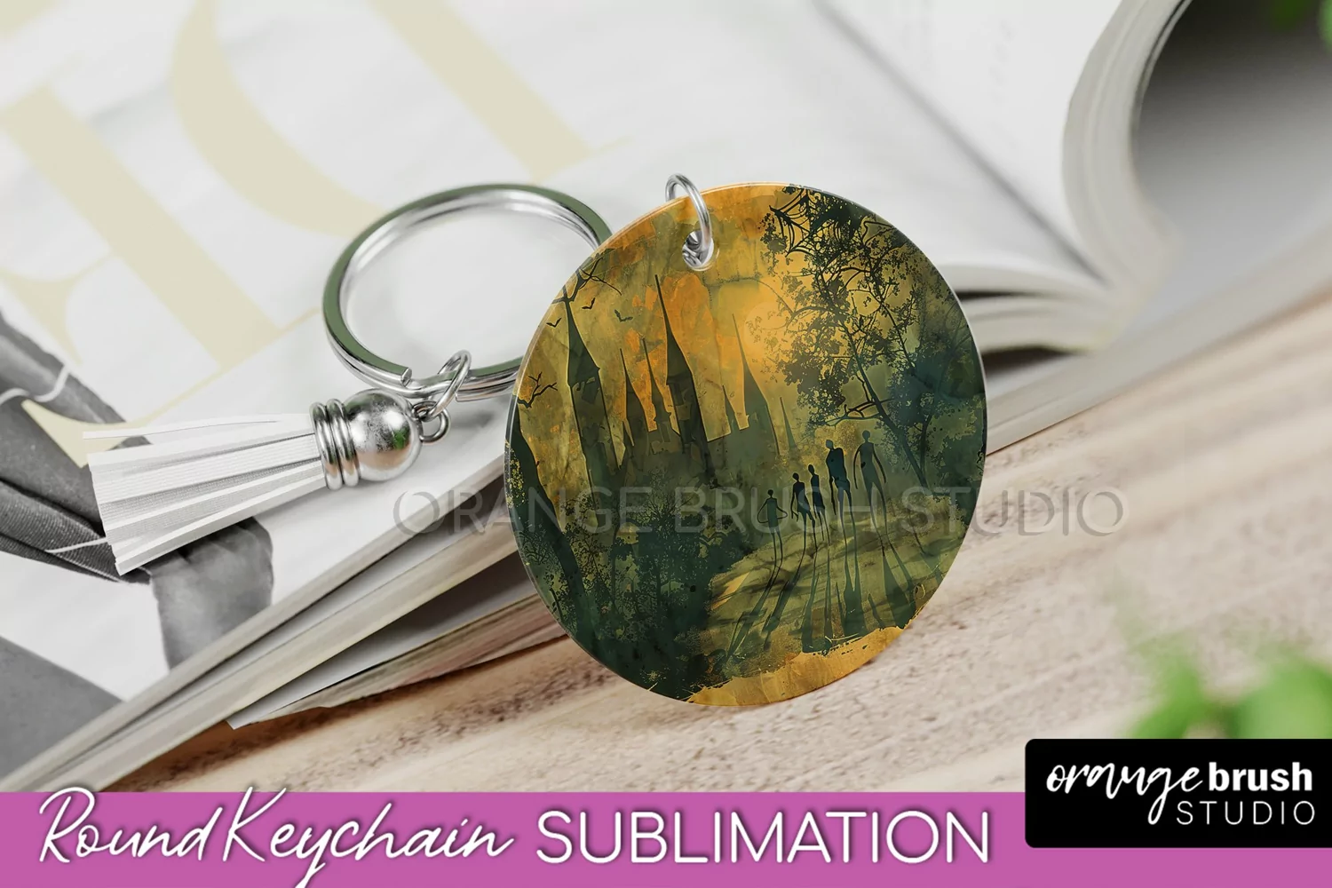 Vintage Halloween Keychain Sublimation, Spooky Keychain PNG product image 1