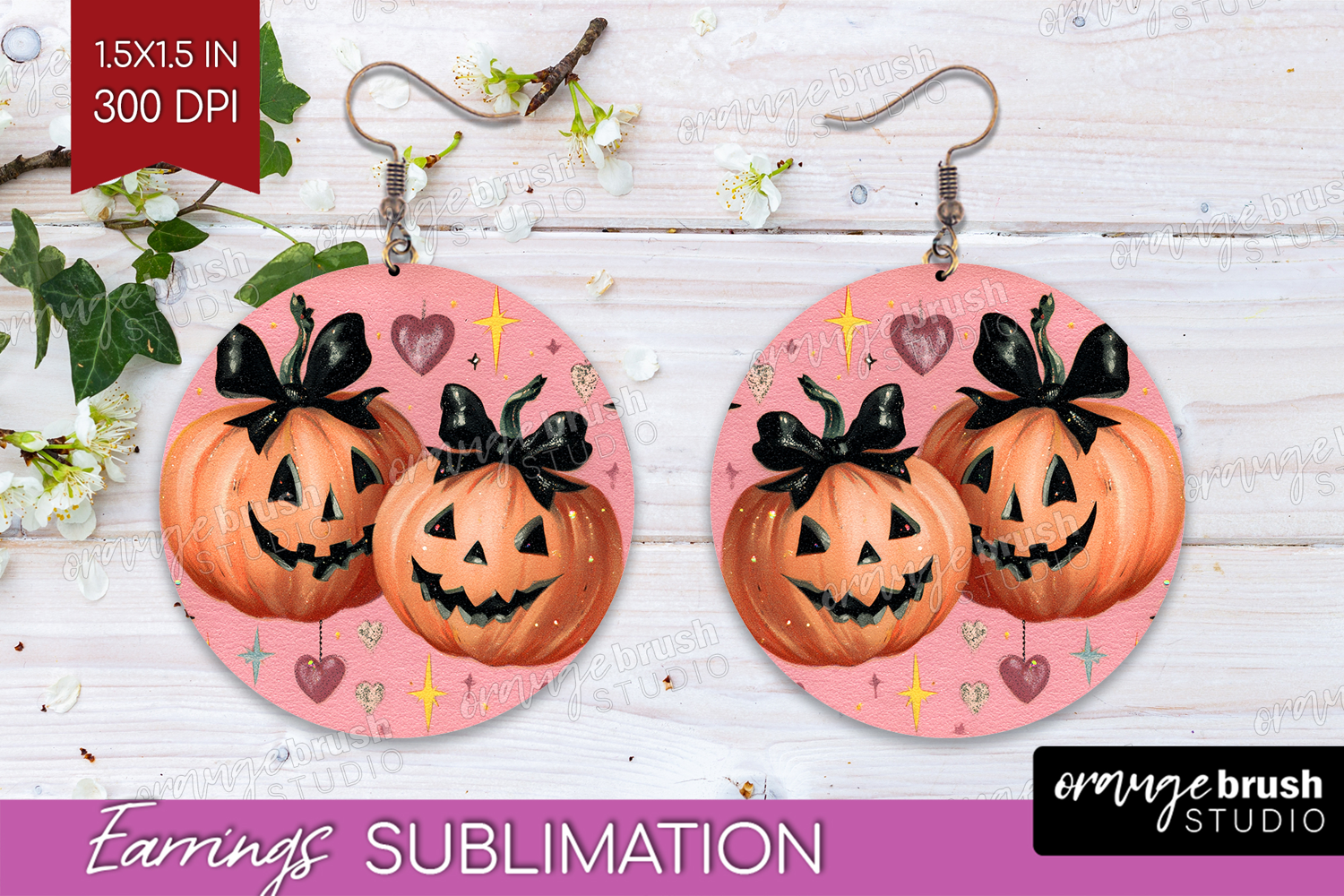 Retro Halloween Round Earrings - Vintage PNG Sublimation product image 1