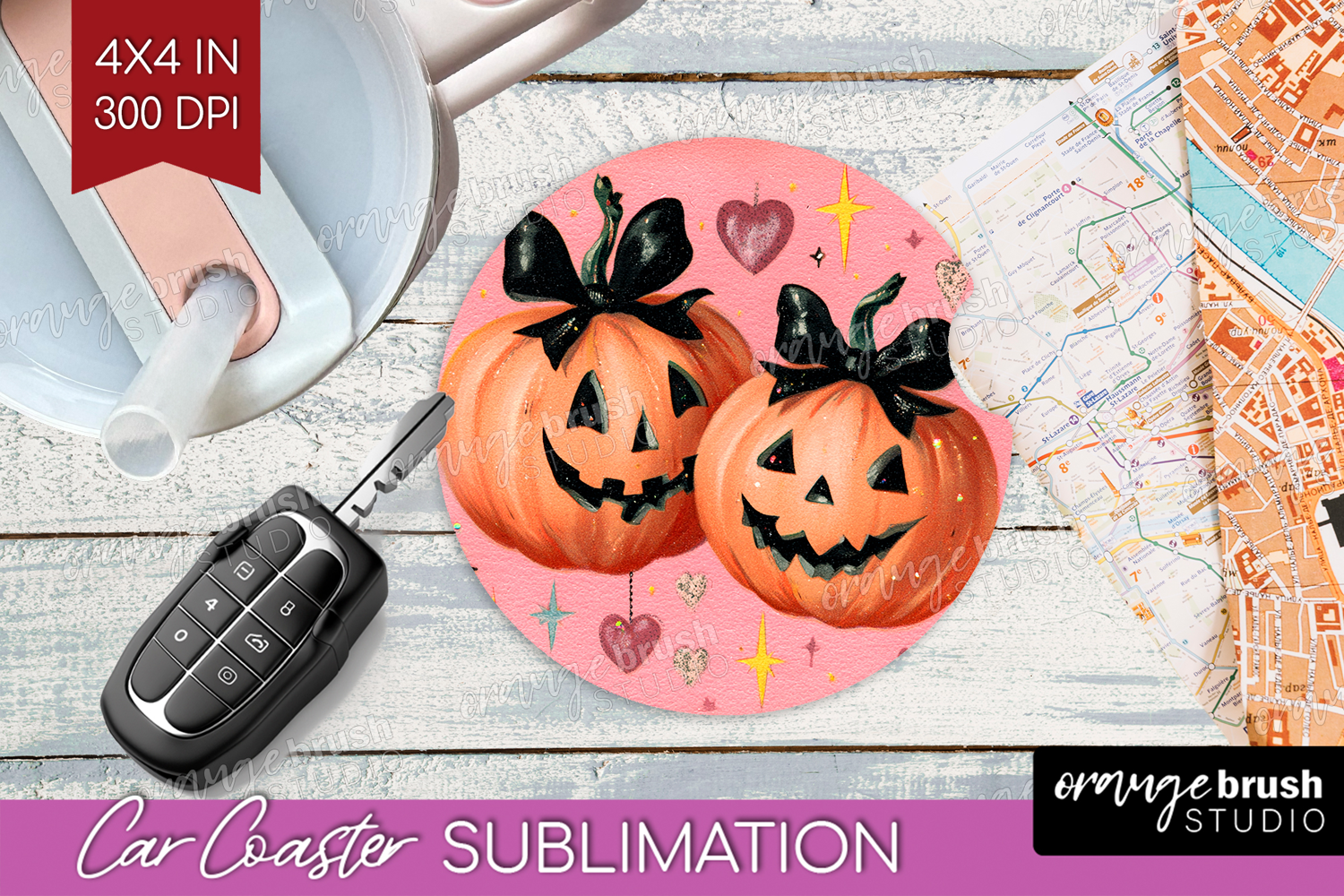 Retro Halloween Car Coaster - Vintage Coaster PNG product image 1
