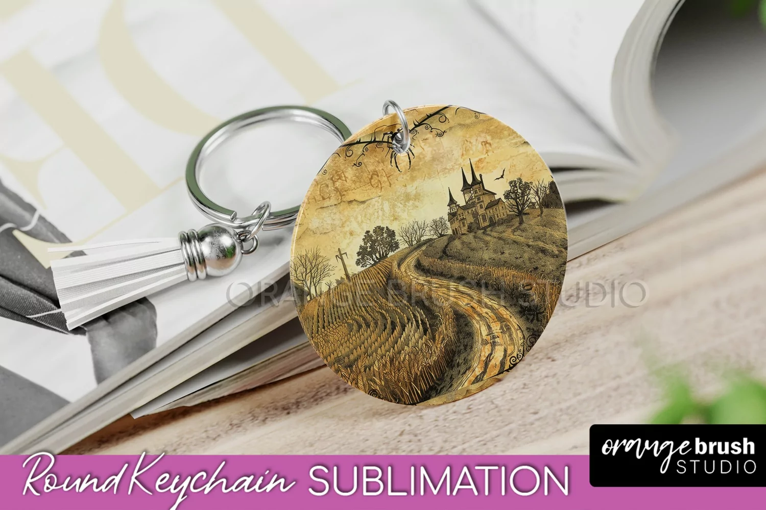 Vintage Halloween Keychain Sublimation, Spooky Keychain PNG product image 1