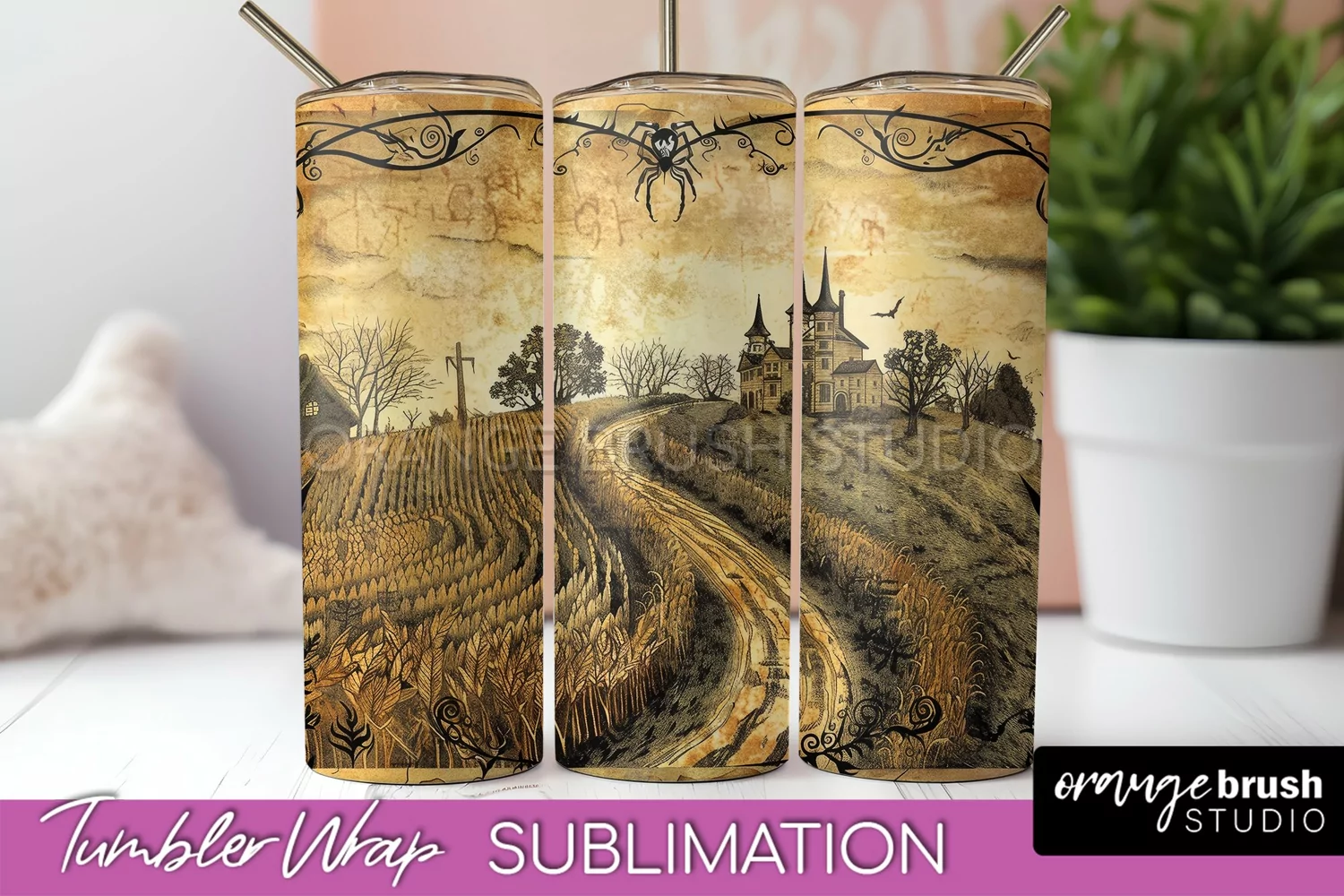 Vintage Halloween Tumbler Wrap, Spooky Halloween Sublimation product image 1