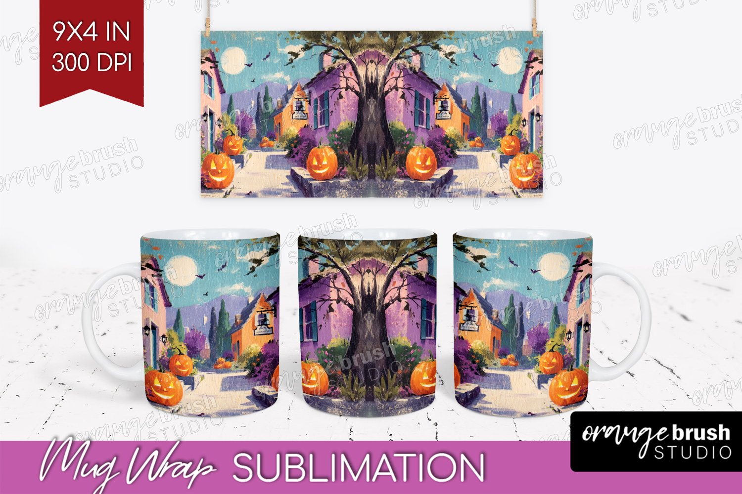 Retro Halloween Mug Wrap - Vintage Mug PNG Sublimation product image 1