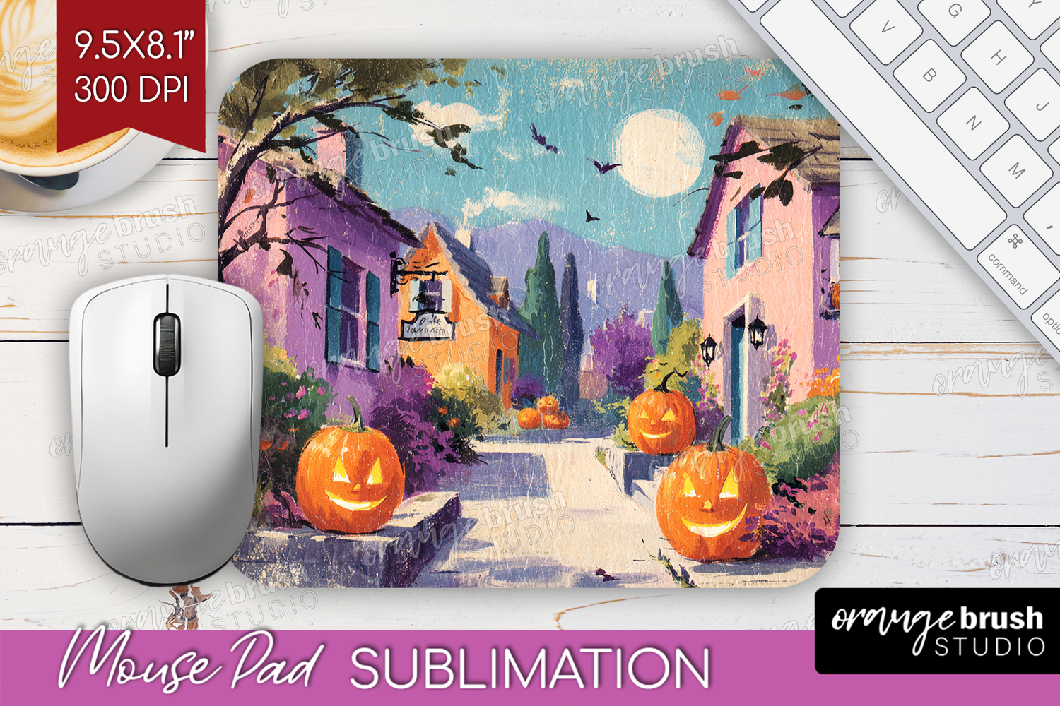Retro Halloween Mouse Pad Sublimation - Vintage Mousepad PNG product image 1