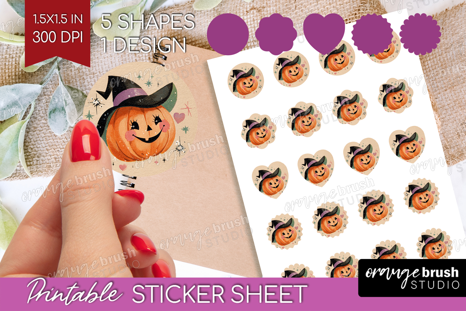 Retro Halloween Round Sticker - Vintage Printable Sticker product image 1