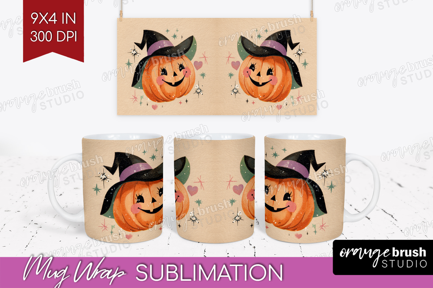 Retro Halloween Mug Wrap - Vintage Mug PNG Sublimation product image 1