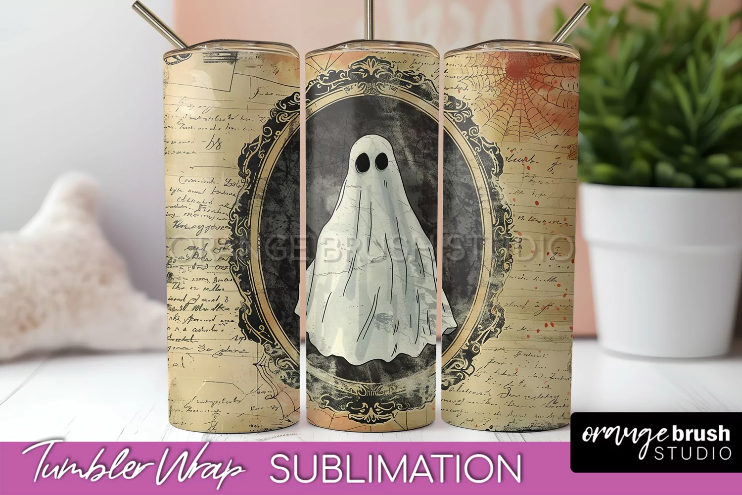 Vintage Halloween Tumbler Wrap, Spooky Halloween Sublimation product image 1