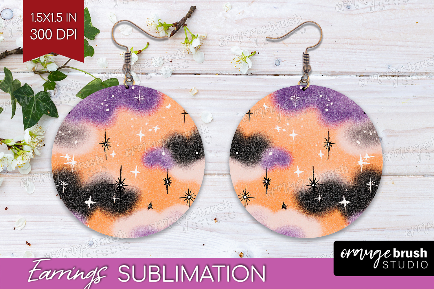 Retro Halloween Round Earrings - Vintage PNG Sublimation product image 1
