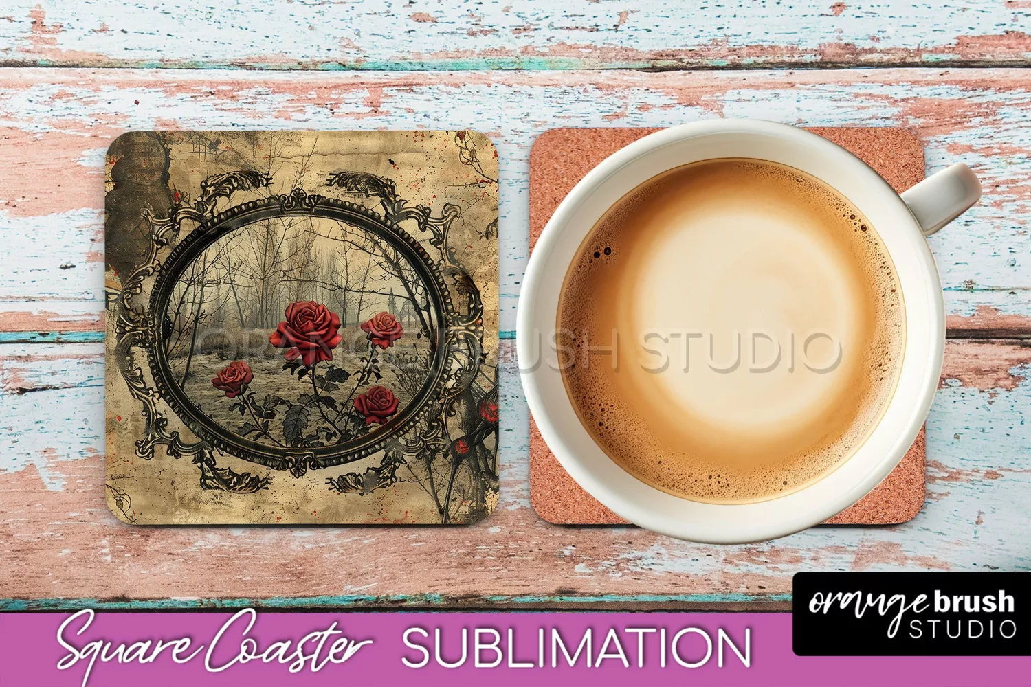 Vintage Halloween Square Coaster Sublimation - Spooky PNG product image 1