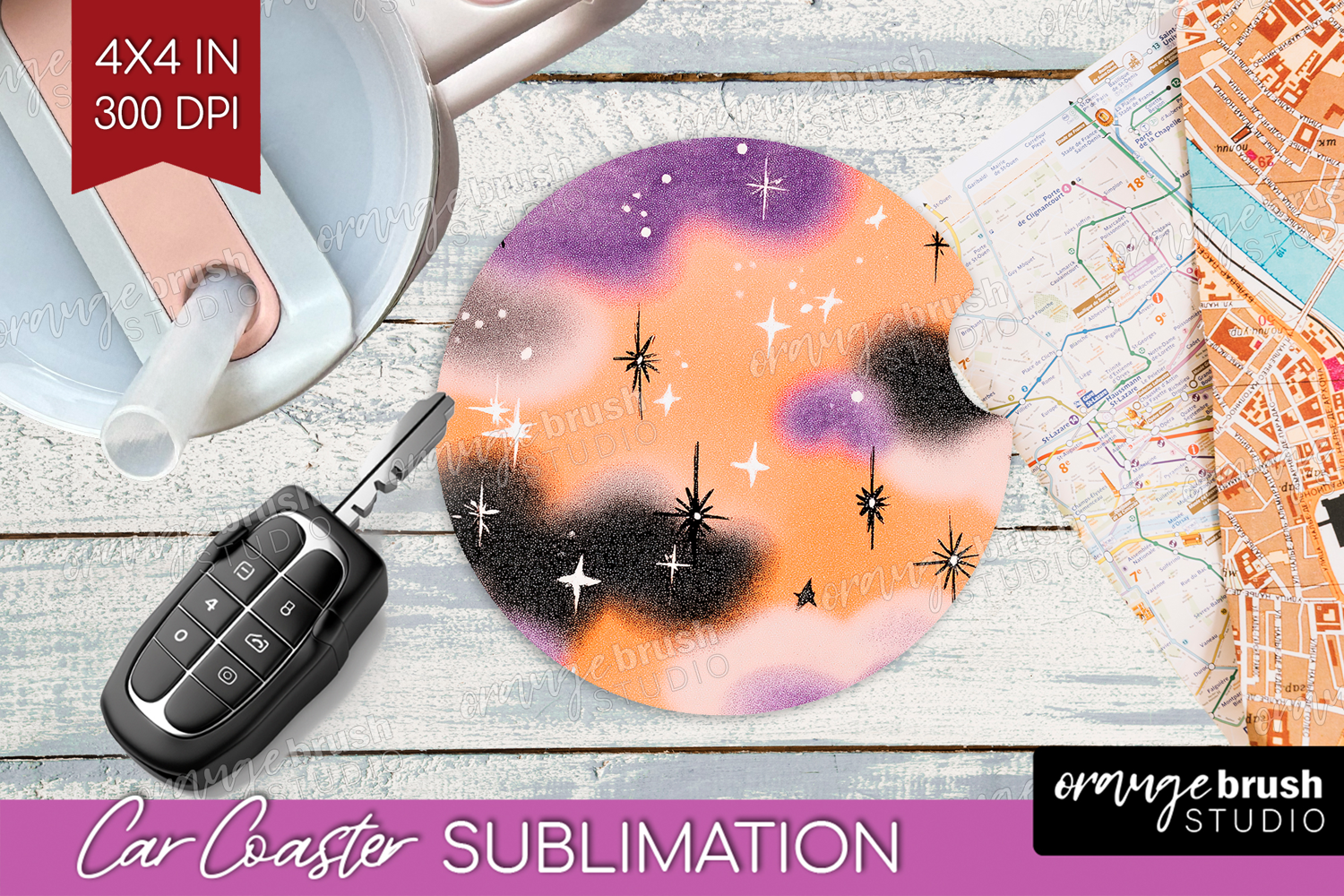 Retro Halloween Car Coaster - Vintage Coaster PNG product image 1