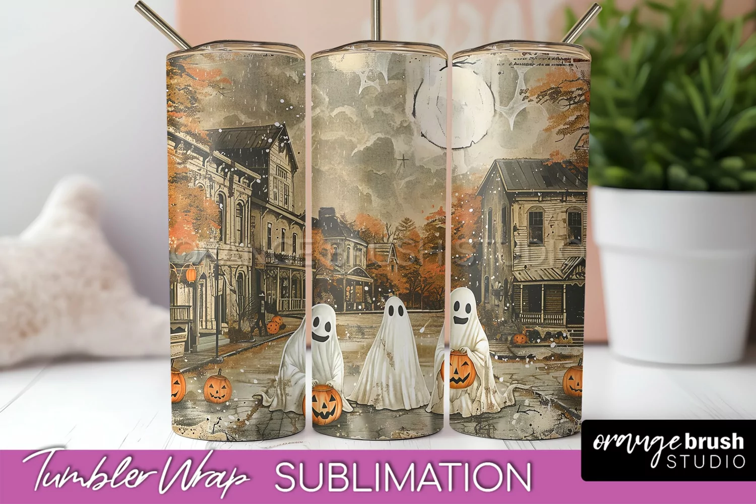Vintage Halloween Tumbler Wrap, Spooky Halloween Sublimation product image 1