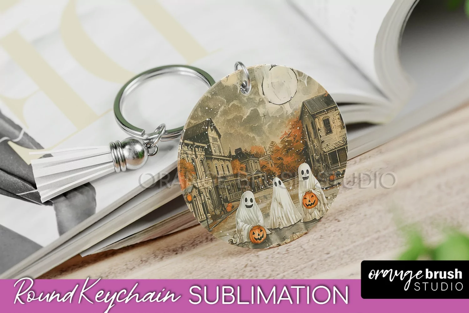 Vintage Halloween Keychain Sublimation, Spooky Keychain PNG product image 1