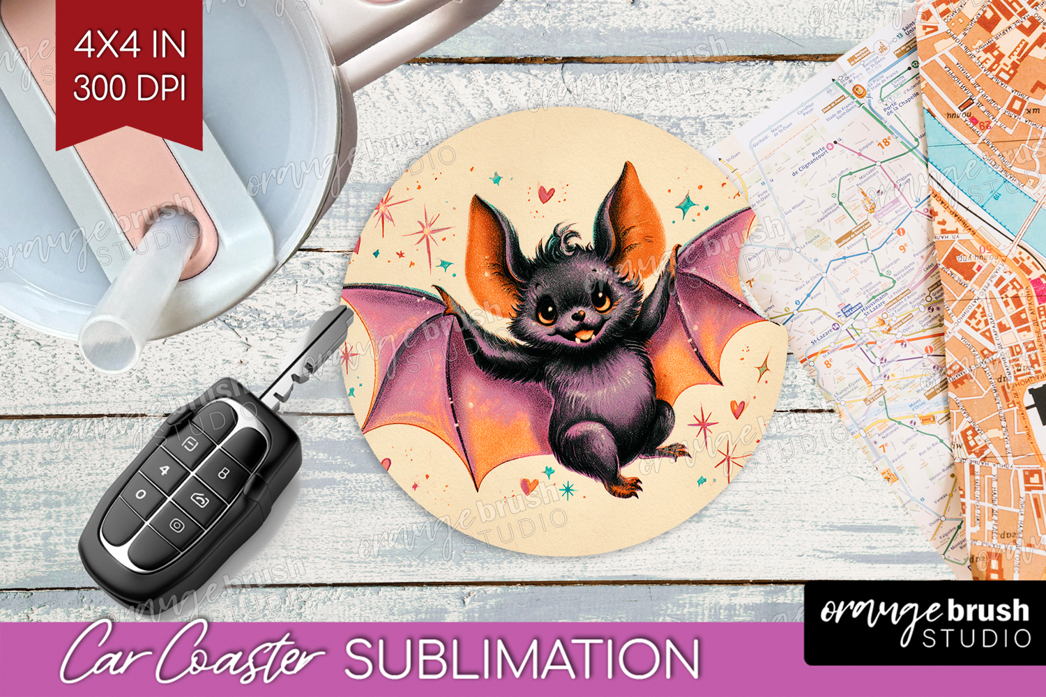 Retro Halloween Car Coaster - Vintage Coaster PNG product image 1