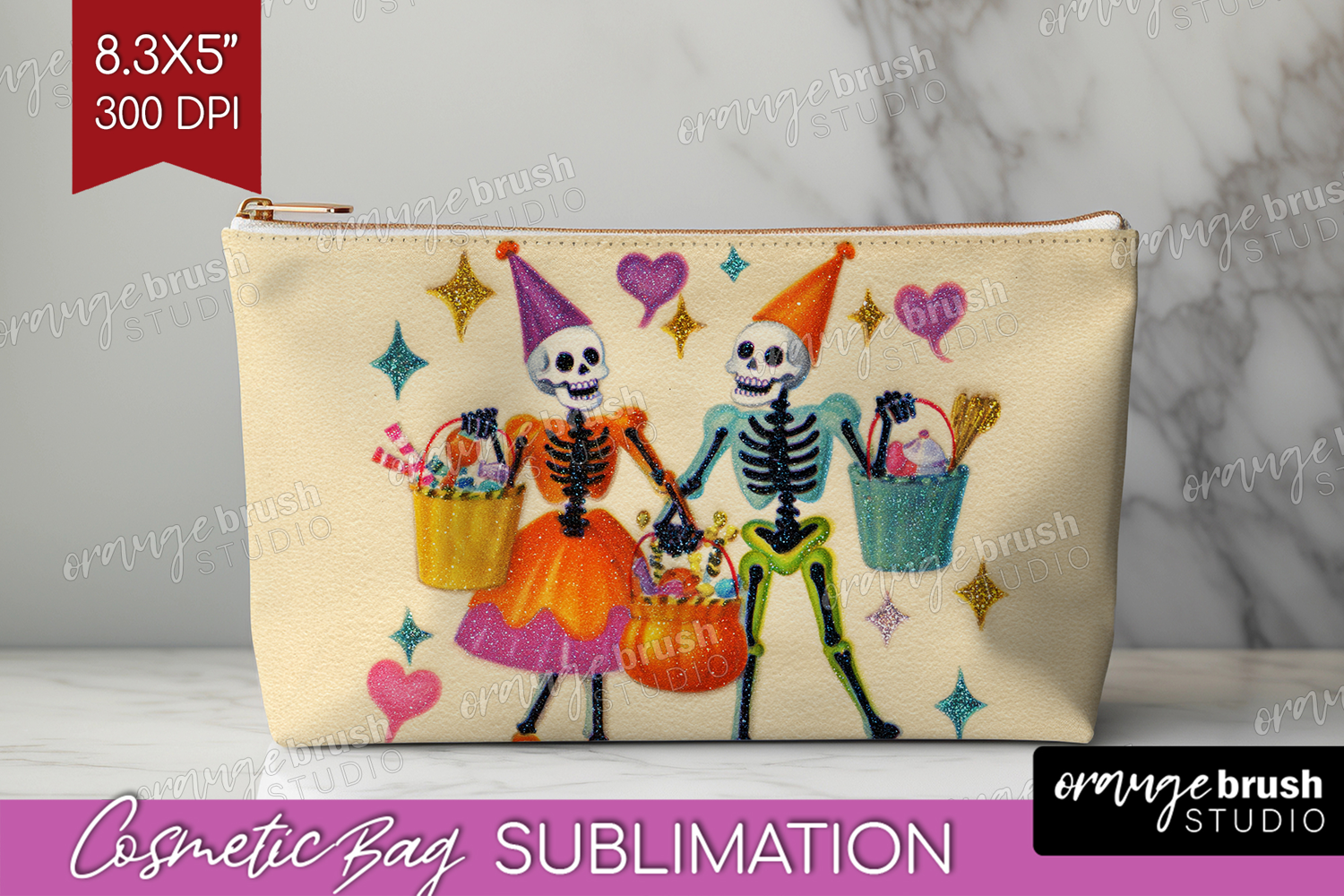 Retro Halloween Cosmetic Bag - Vintage Makeup Bag PNG product image 1