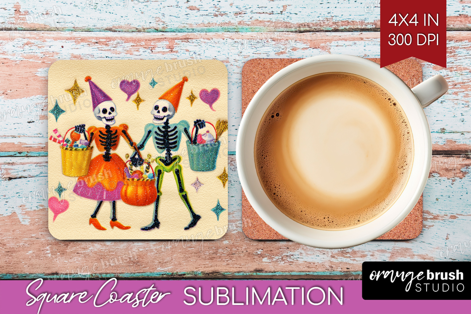 Retro Halloween Square Coaster - Vintage Coaster PNG product image 1