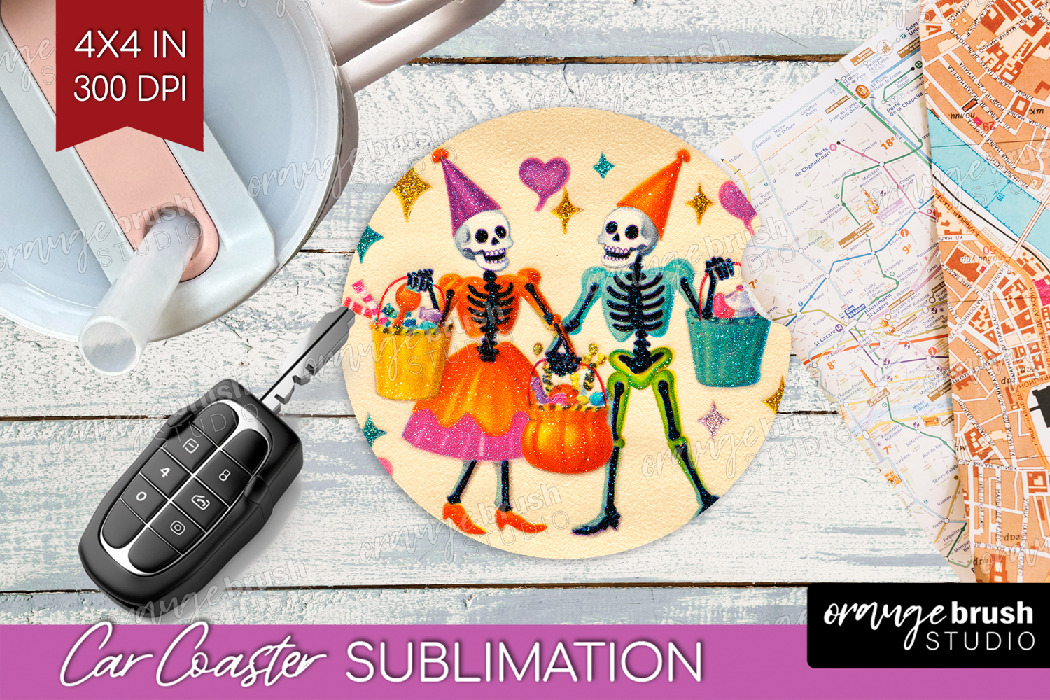 Retro Halloween Car Coaster - Vintage Coaster PNG product image 1