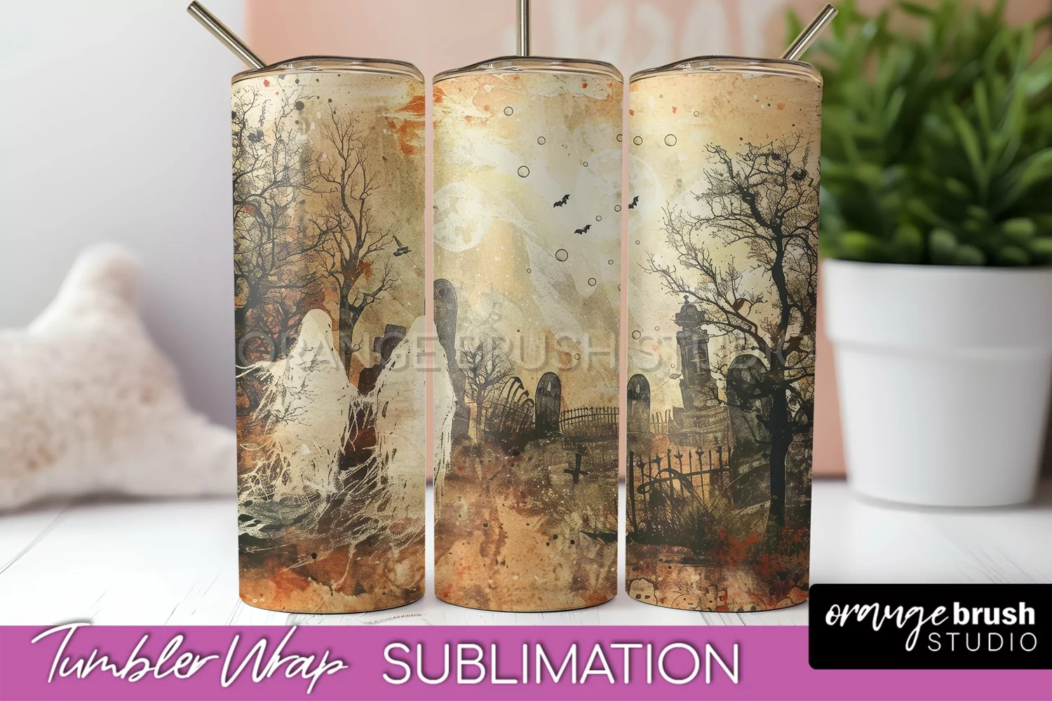 Vintage Halloween Tumbler Wrap, Spooky Halloween Sublimation product image 1