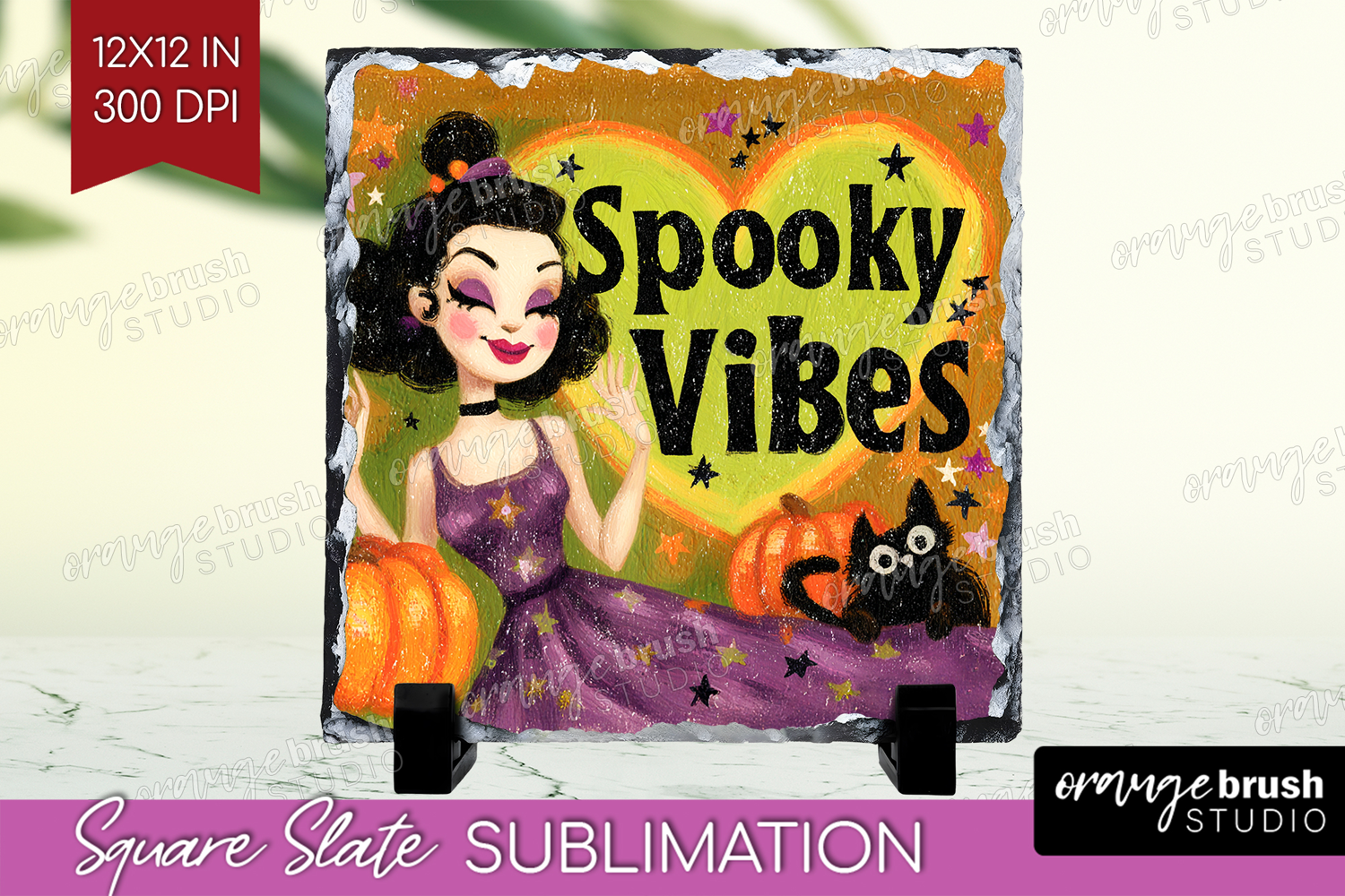 Retro Halloween Slate PNG - Vintage Square Slate Sublimation product image 1