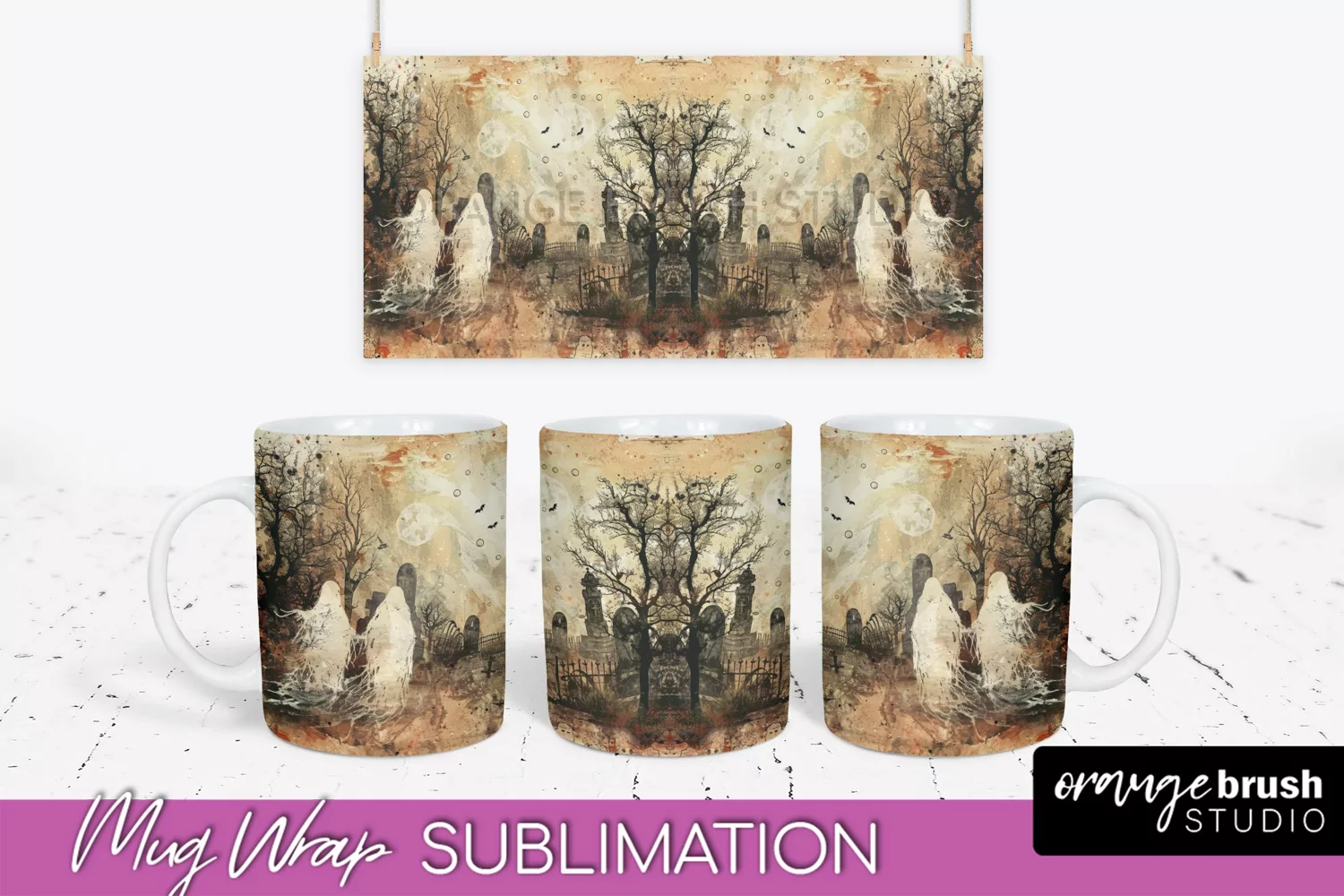 Vintage Halloween Mug Wrap - Spooky Mug Sublimation product image 1