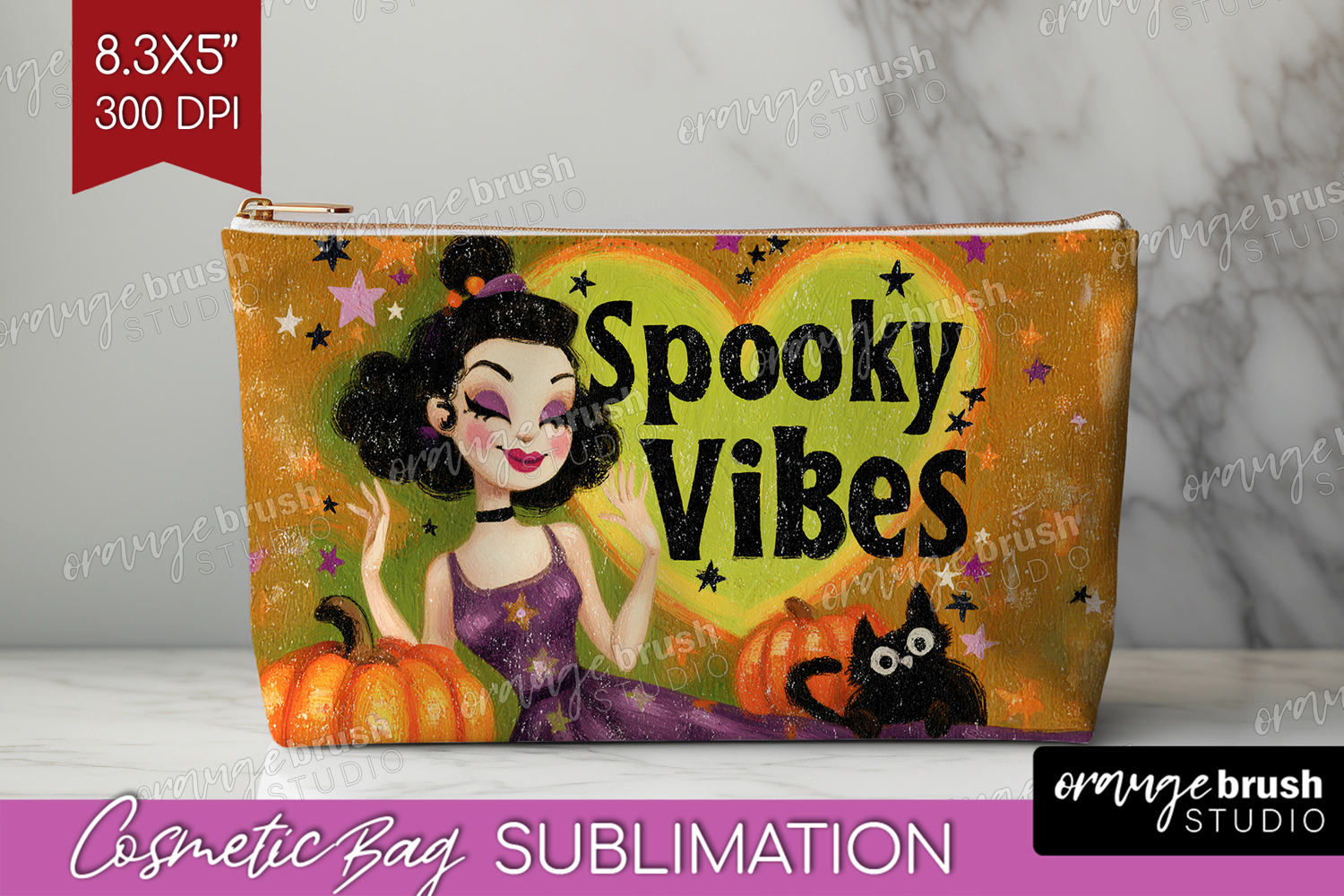 Retro Halloween Cosmetic Bag - Vintage Makeup Bag PNG product image 1