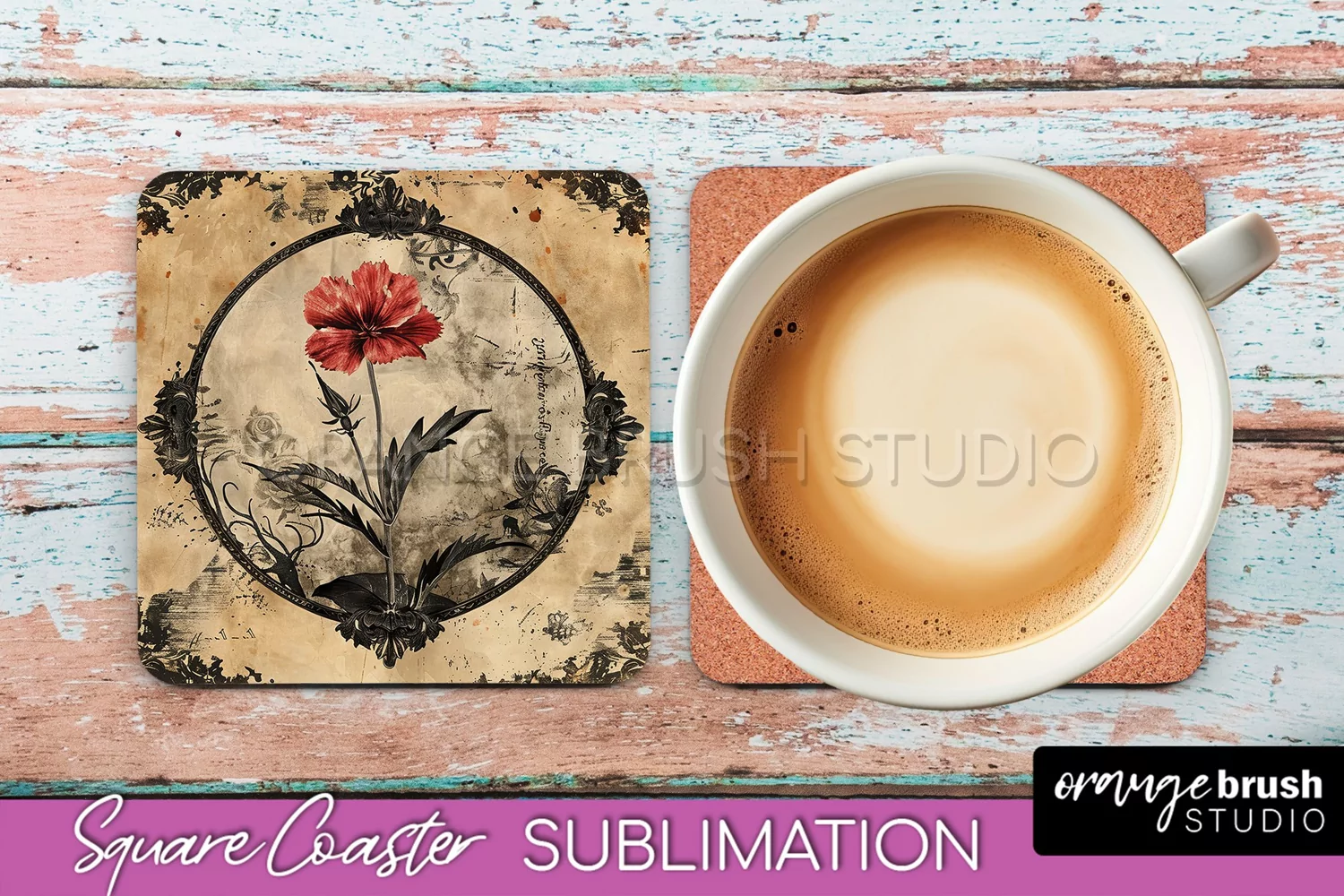 Vintage Halloween Square Coaster Sublimation - Spooky PNG product image 1
