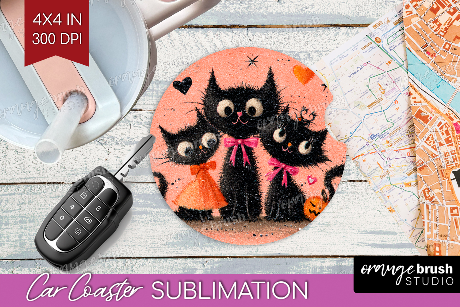 Retro Halloween Car Coaster - Vintage Coaster PNG product image 1