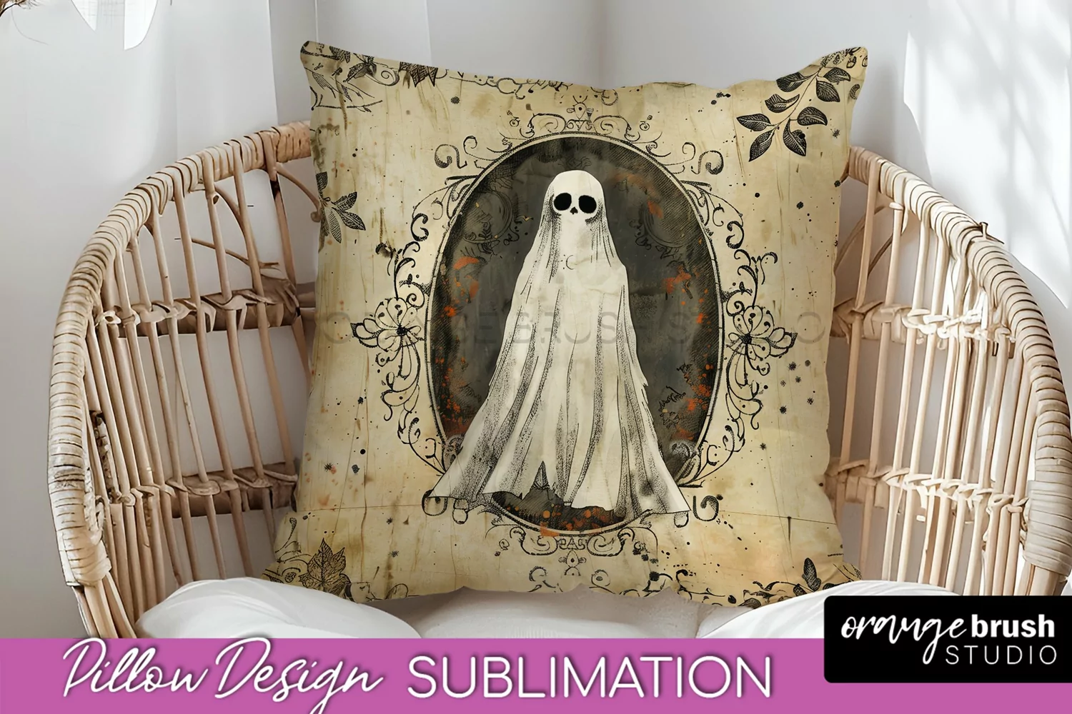 Vintage Halloween Pillow Sublimation, Spooky Pillow Cover product image 1
