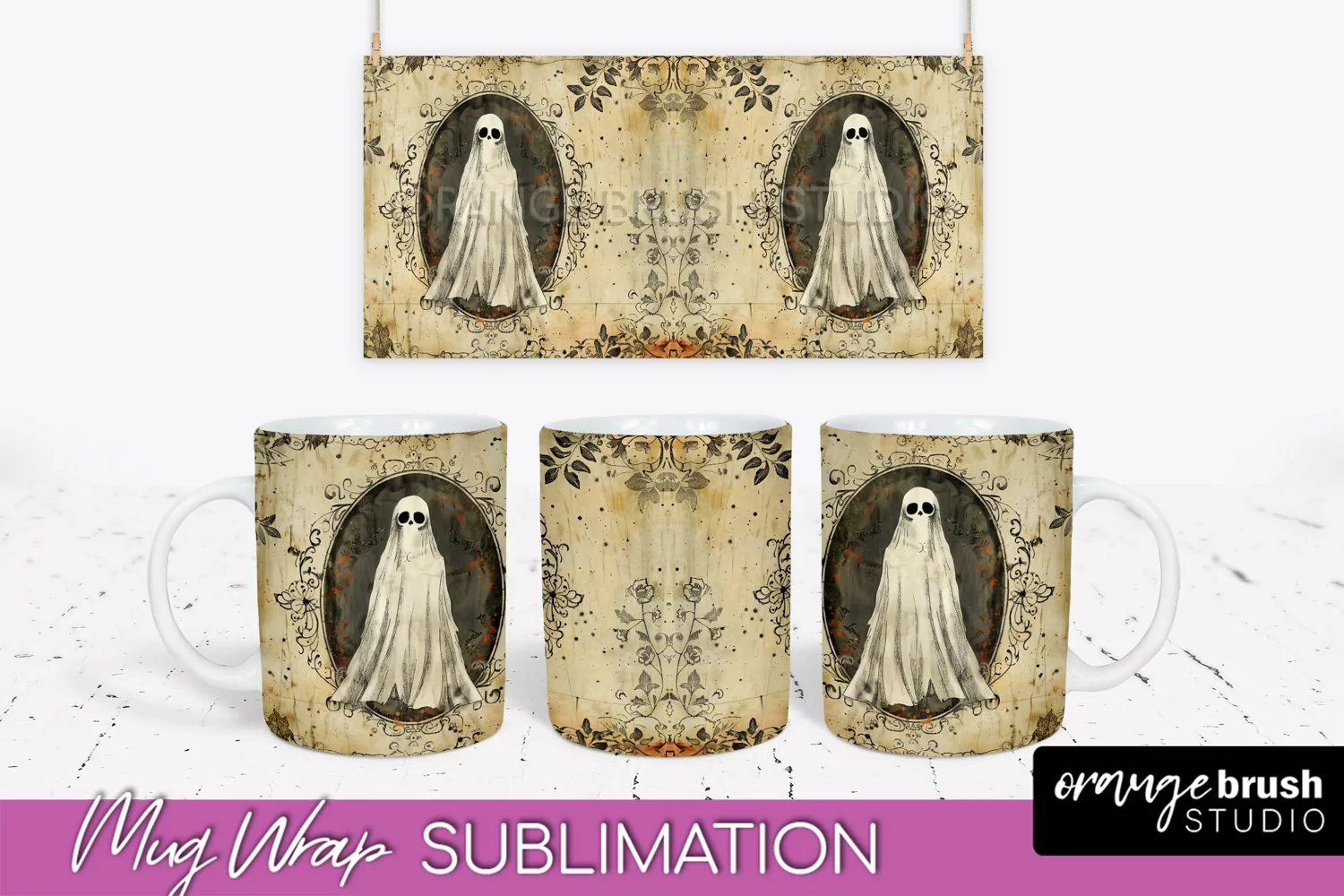 Vintage Halloween Mug Wrap - Spooky Mug Sublimation product image 1