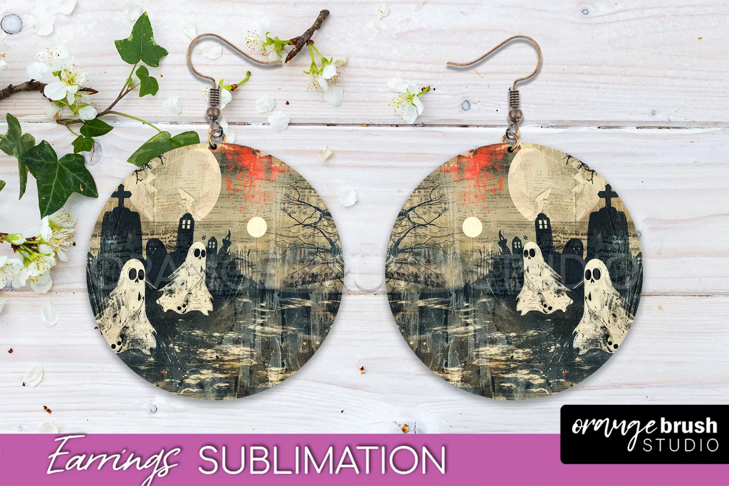 Vintage Halloween Round Earrings Sublimation Spooky Earrings product image 1