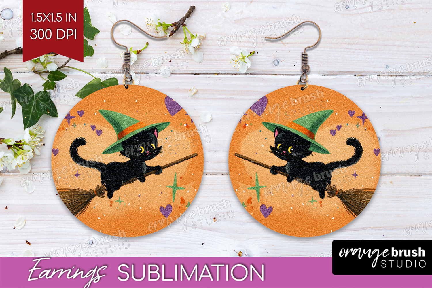 Retro Halloween Round Earrings - Vintage PNG Sublimation product image 1