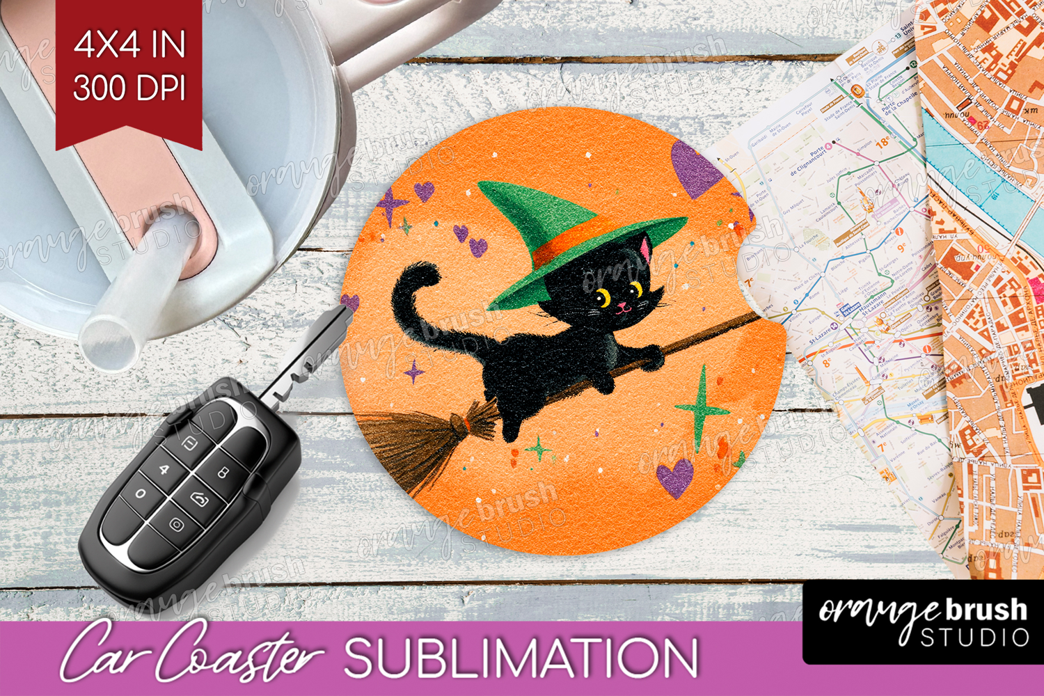 Retro Halloween Car Coaster - Vintage Coaster PNG product image 1