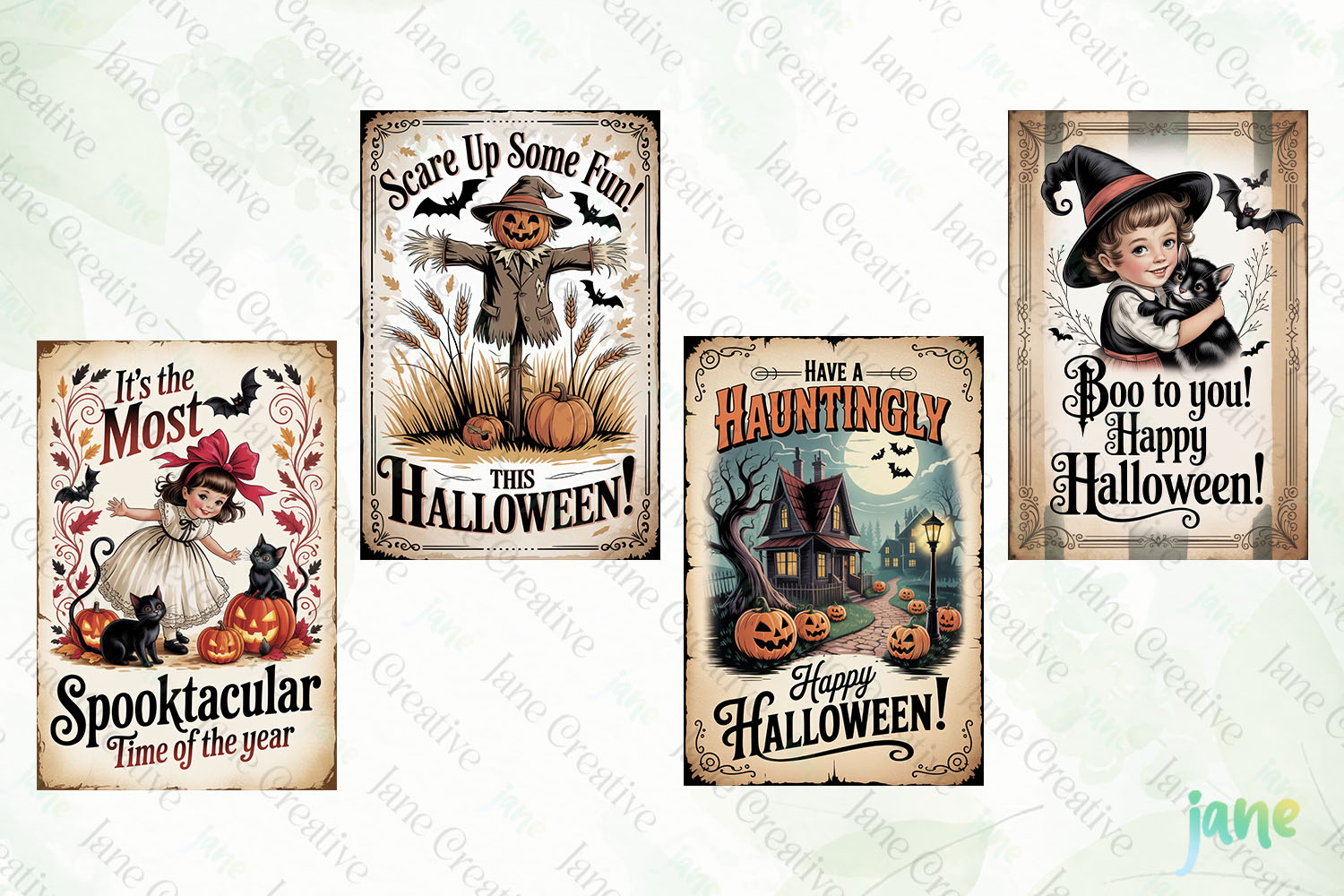 Vintage Halloween Card PNG product image 1