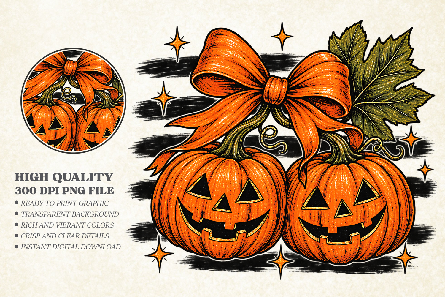 Vintage Halloween Jack O Lantern Design, Spooky Pumpkin Bow product image 1