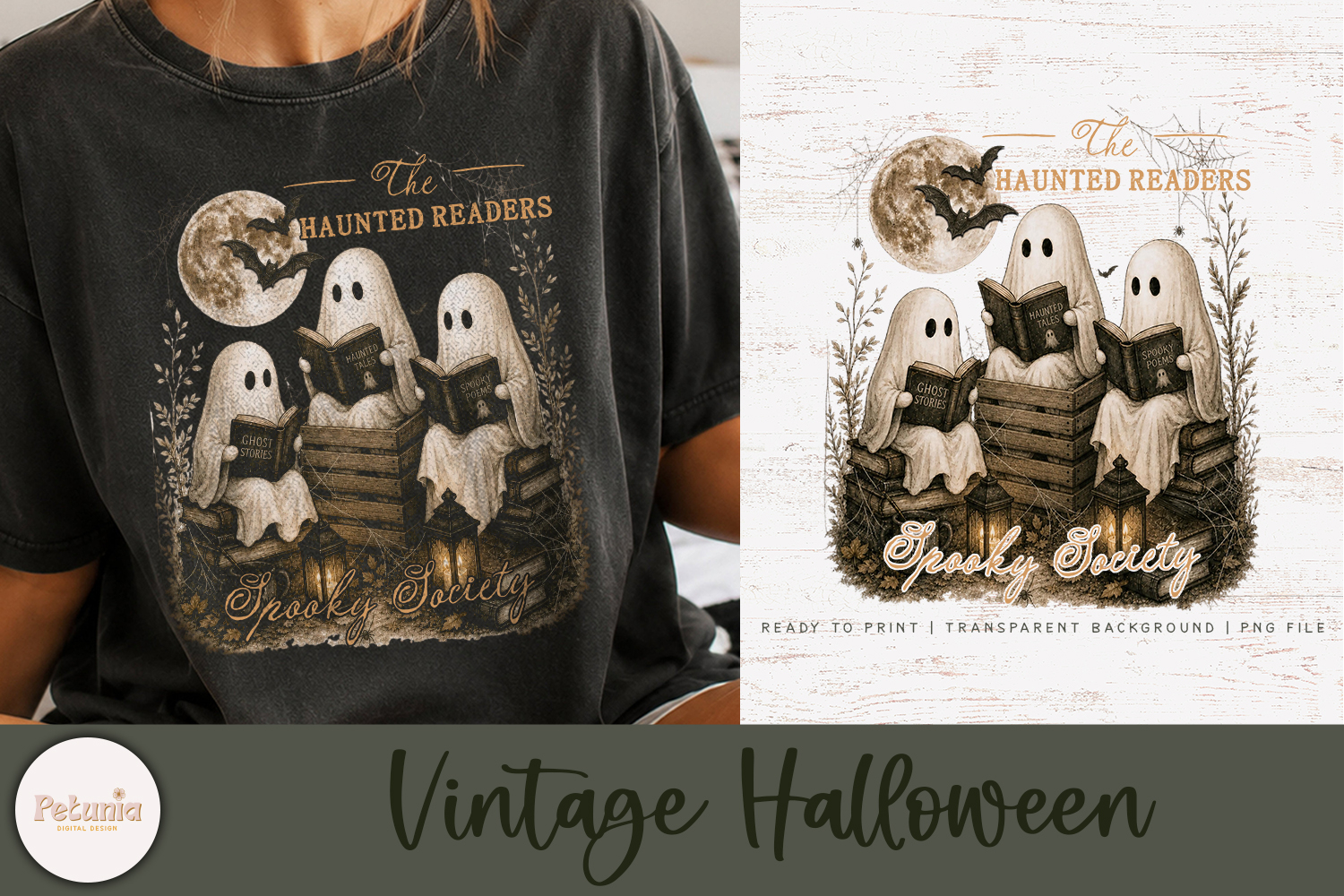 Book lovers Halloween png design being used as shirt png print