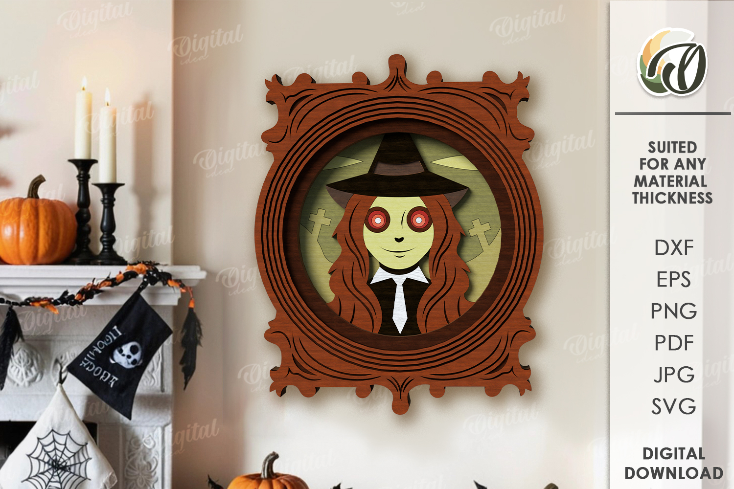 Vintage Halloween Portrait Laser Cut. Wall decor SVG product image 1