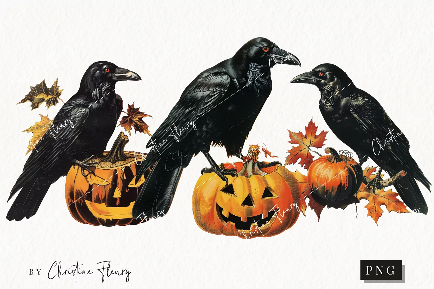 Vintage Halloween Ravens Clipart | Halloween PNG product image 1