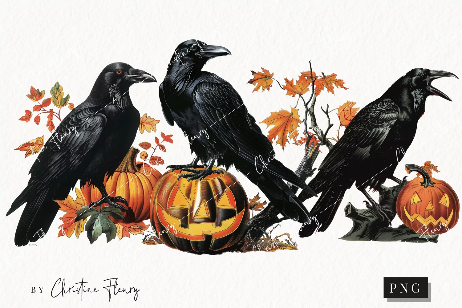 Vintage Halloween Ravens Clipart | Halloween PNG product image 1