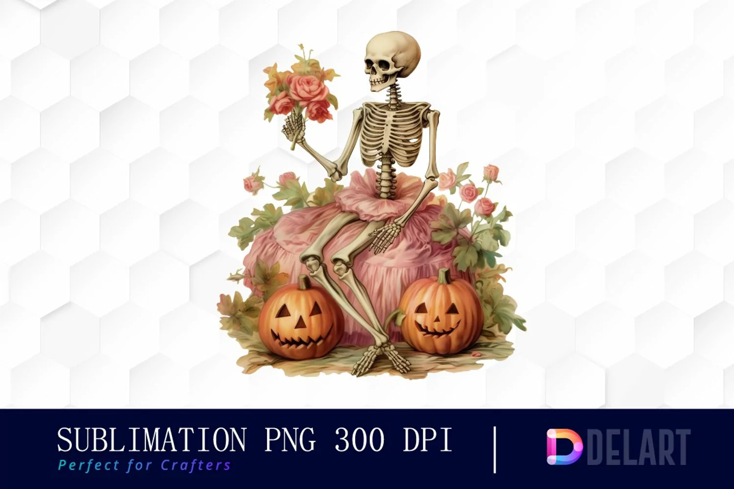 Watercolor Vintage Halloween Skeleton Clipart Fun product image 1