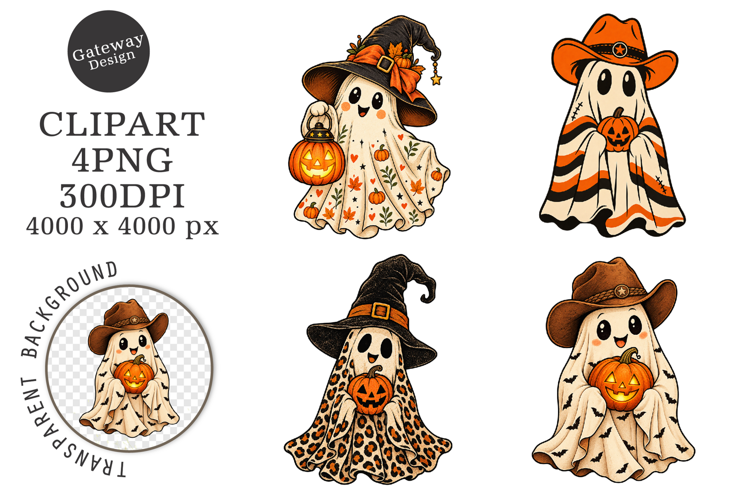 Vintage Halloween Spooky Ghost PNG product image 1
