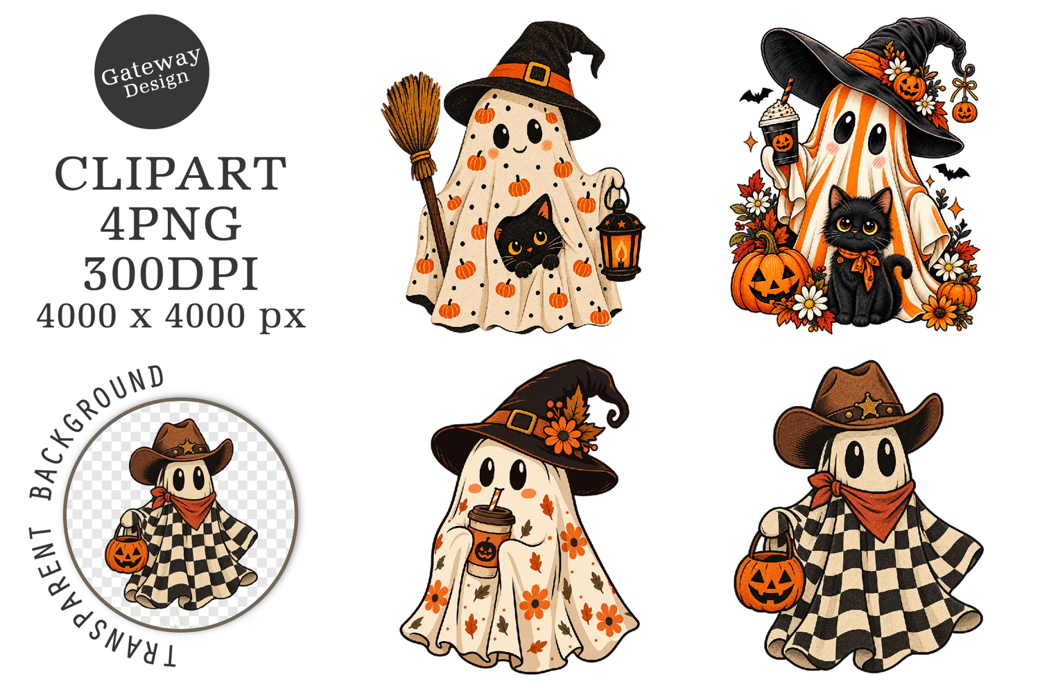 Vintage Halloween Spooky Ghost PNG product image 1