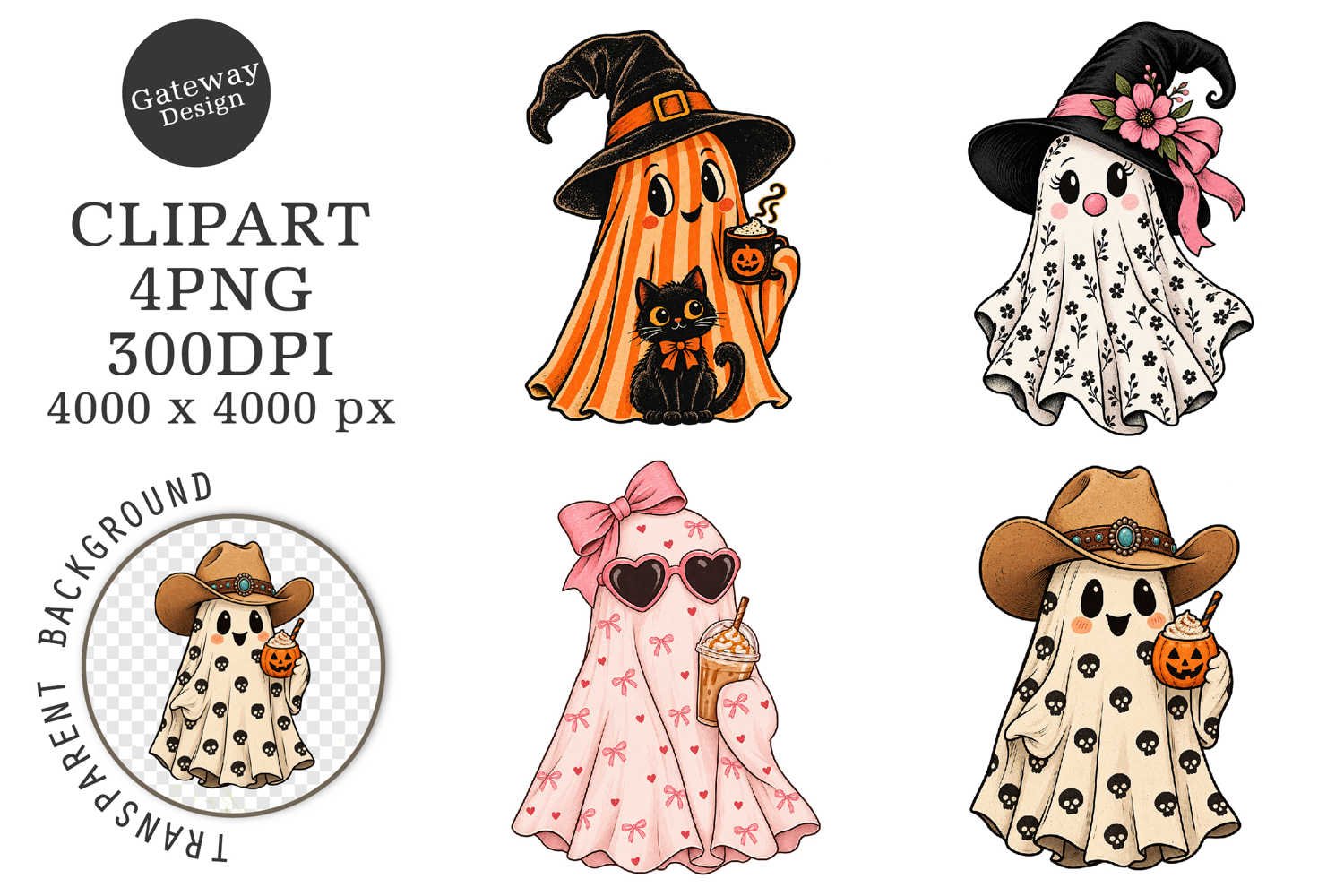 Vintage Halloween Spooky Ghost PNG product image 1