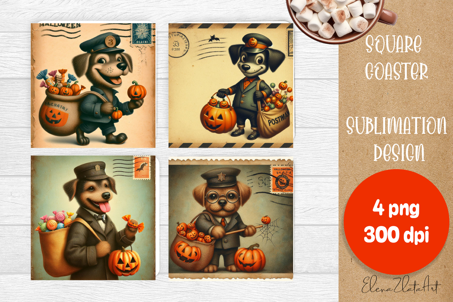 Vintage Halloween Square Coaster, Boo Ghost dog product image 1