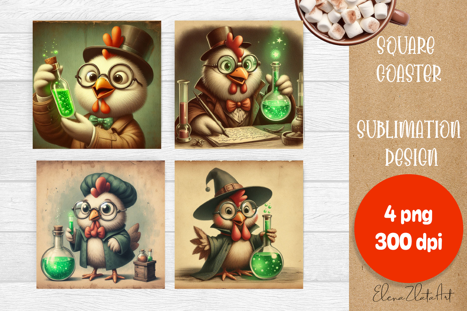 Vintage Halloween Square Coaster, Boo Ghost chicken product image 1