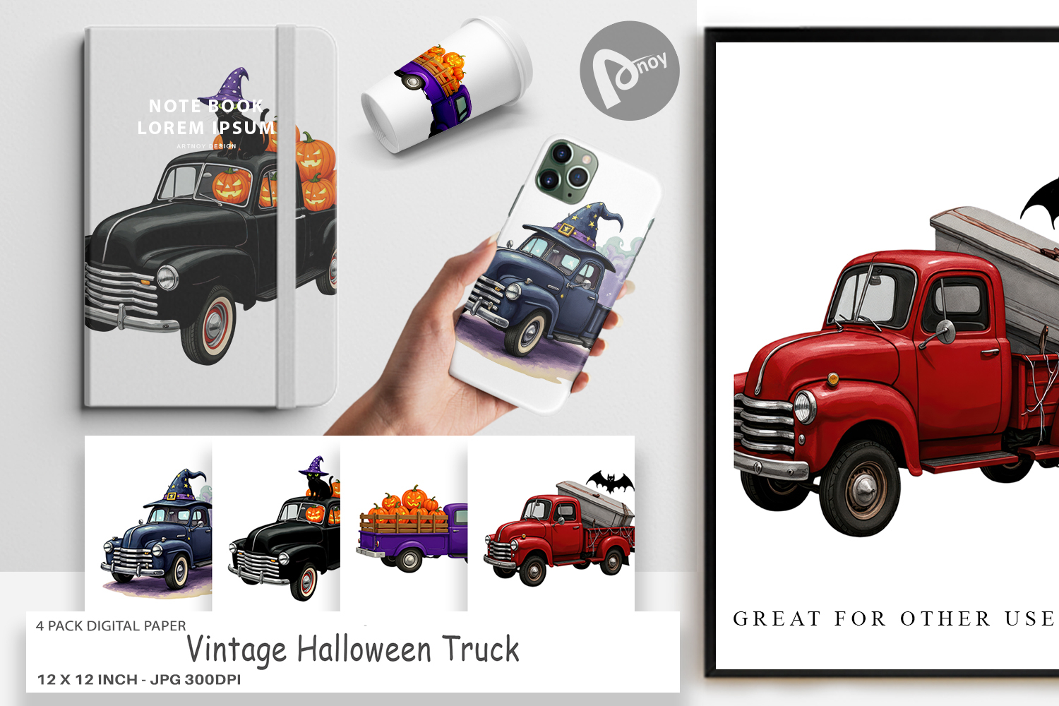 Digital Paper Vintage Halloween Truck product image 1